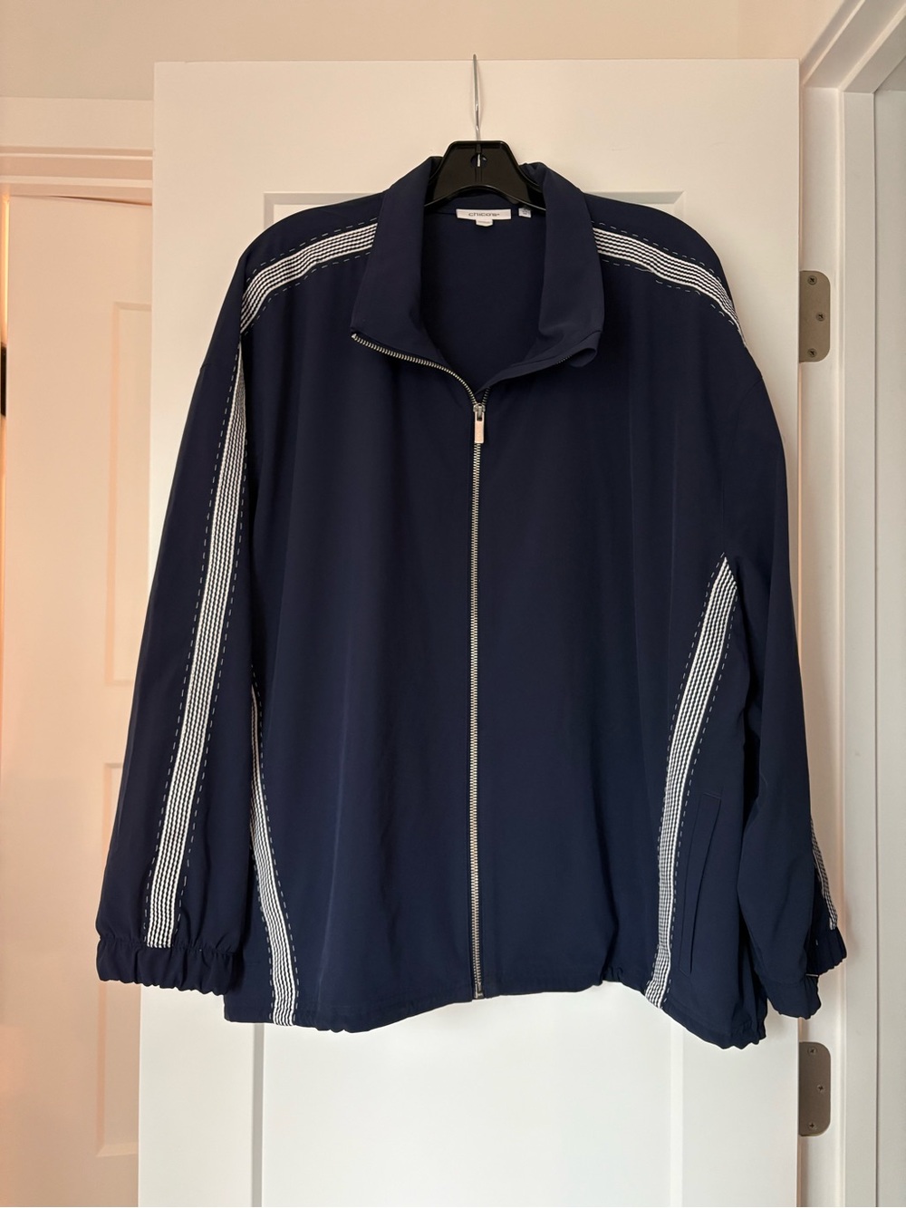 Chico's Zenergy Zip-Front Striped Neema Jacket Navy Size 4/women’s plus 20